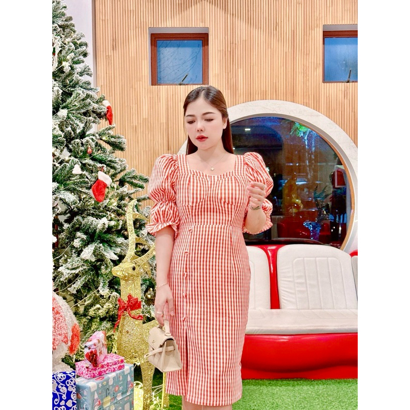 (m,l,xl,,2xl3xl,กลัวแน่นเพิ่มไซส์) เดรสยาว ลายสก็อต สีแดง คริสมาส งานป้าย love lady