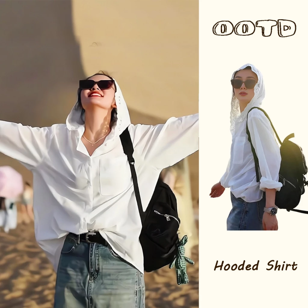 KOKO#เสื้อฮู้ดแขนยาวผู้หญิง กันแดด มีฮู้ด ซีทรูแขนยาวลูกไม้ เสื้อสาวอวบ เสื้อผ้าแฟชั่น#W508