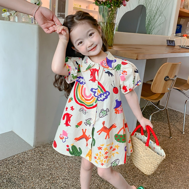 PRINCESS KESLI ชุดเดรส ลายกราฟฟิตี สำหรับเด็กผู้หญิง 1-9 ปี