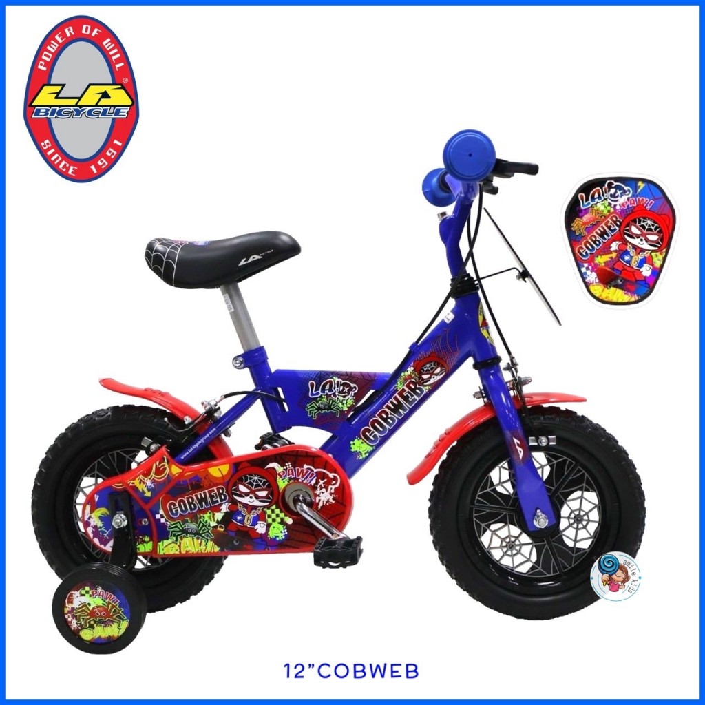 ลายใหม่ จักรยานเด็ก 12นิ้ว Cobweb แมงมุม ยี่ห้อแอลเอ LA Bicycle จักรยานแมงมุม จักรยาน Spiderman