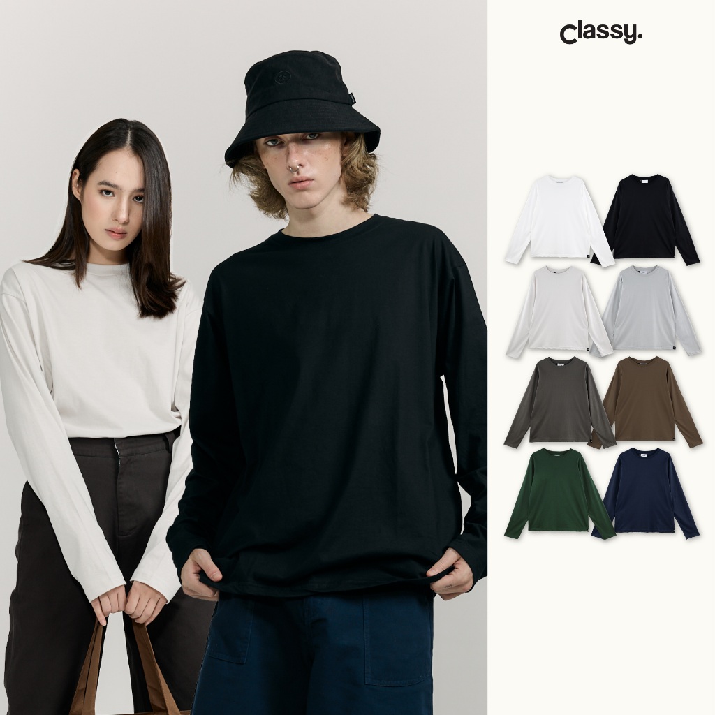 Classy - เสื้อยืดเเขนยาว สีพื้น คอกลม รุ่น Basic Tee