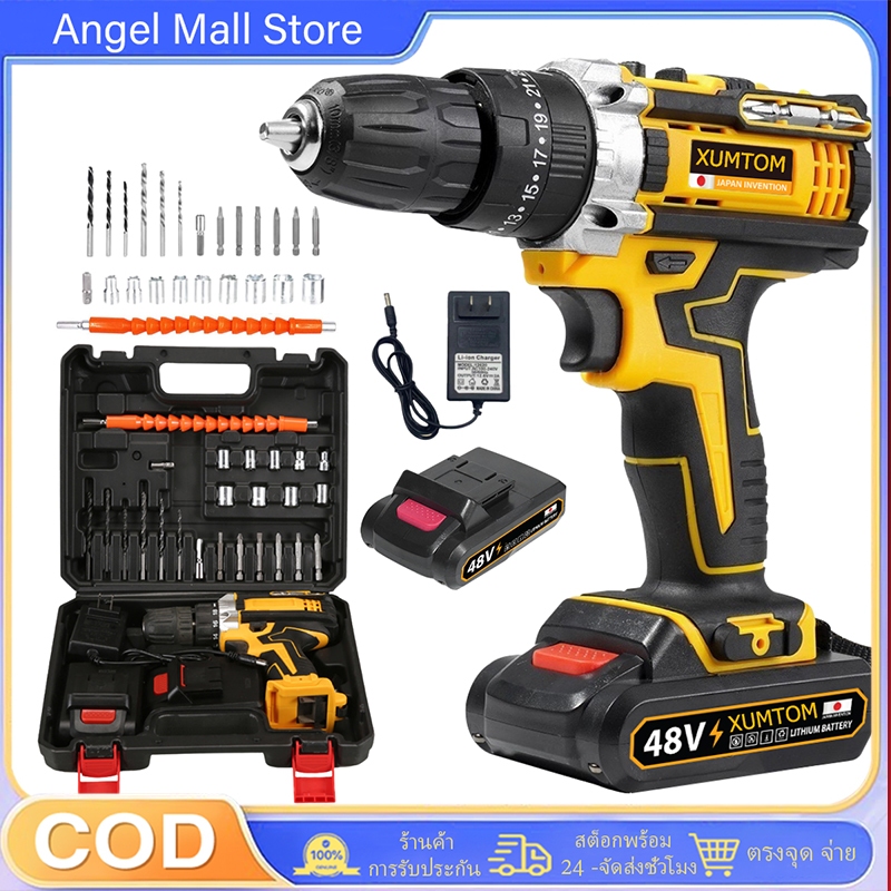 2024 New Li-ion อย่างดี สว่านไร้สาย 999V Cordless Impact Drill สว่านไฟฟ้าลิเธียม 1 อัน+พร้อมชุดอุปกรณ์ สว่านไฟฟ้าลิเธียม