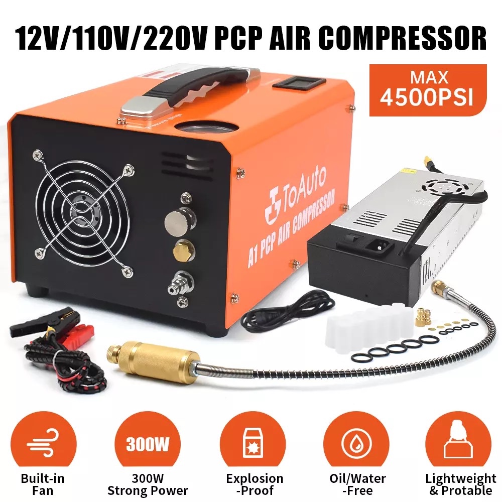 Ultraforce เครื่องอัดลม PCP แบบพกพา 12V/110V - ความดันสูง 4500 PSI (30 MPa)Portable 12V/110V PCP Air