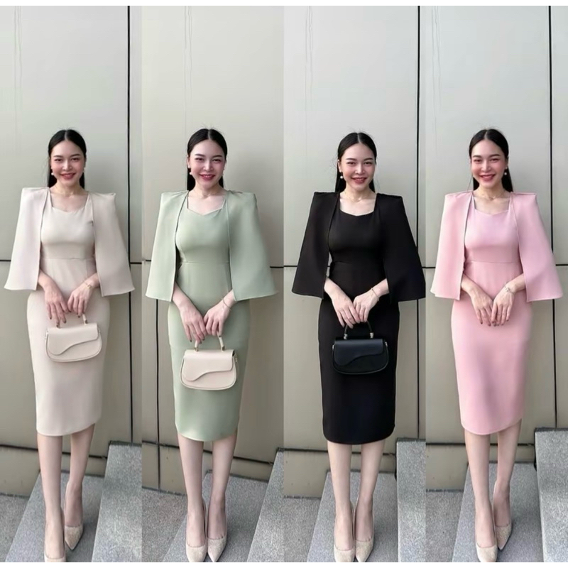 เดรสหรูทรงสอบแขนปีกนกใส่ออกงาน ใส่ทำงาน