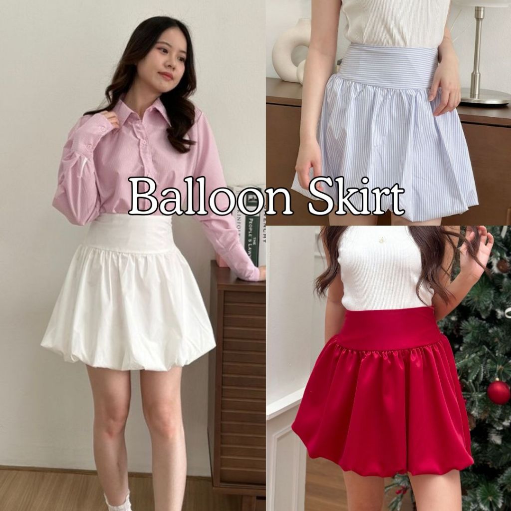 DL20-กระโปรงบอลลูน balloon skirt สีขาว สีแดง/ dressylismm
