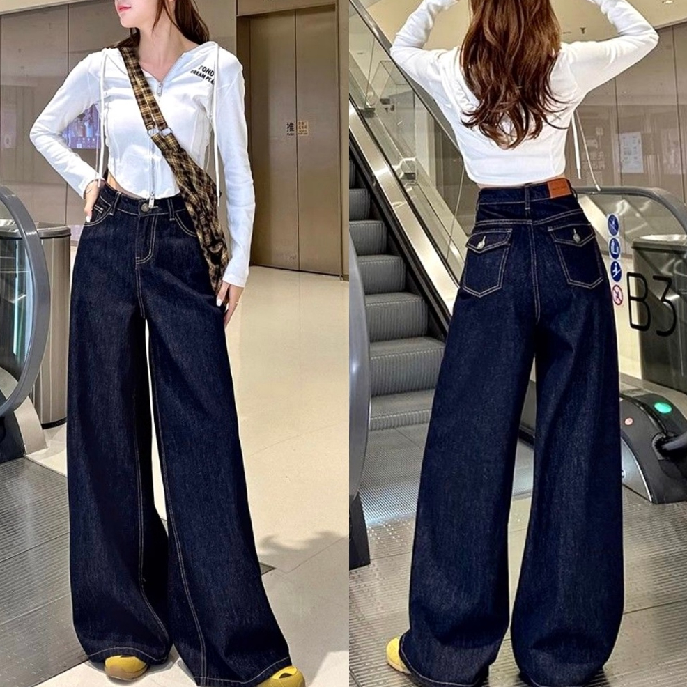 กางเกงกระบอก กางเกงยีนส์ผู้หญิง แมทช์ง่ายสุดๆ เพรียวบาง ผ้าที่คุณภาพยอดเยี่ยม สไตล์ย้อนยุค #010148