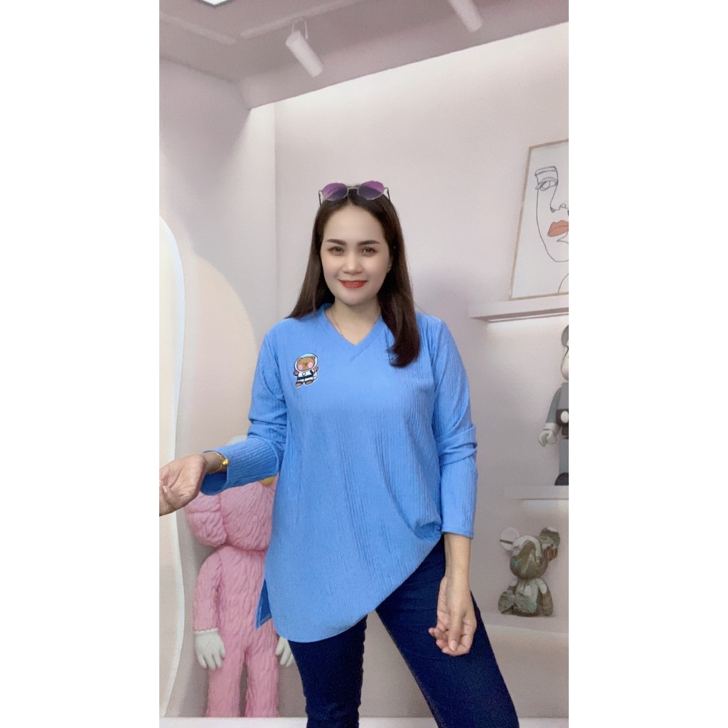 เสื้อแขนยาว กันหนาว ผ้าท็อฟฟี่ใส่สบาย อกฟรีไซร์ 44-50นิ้ว รุ่น3008