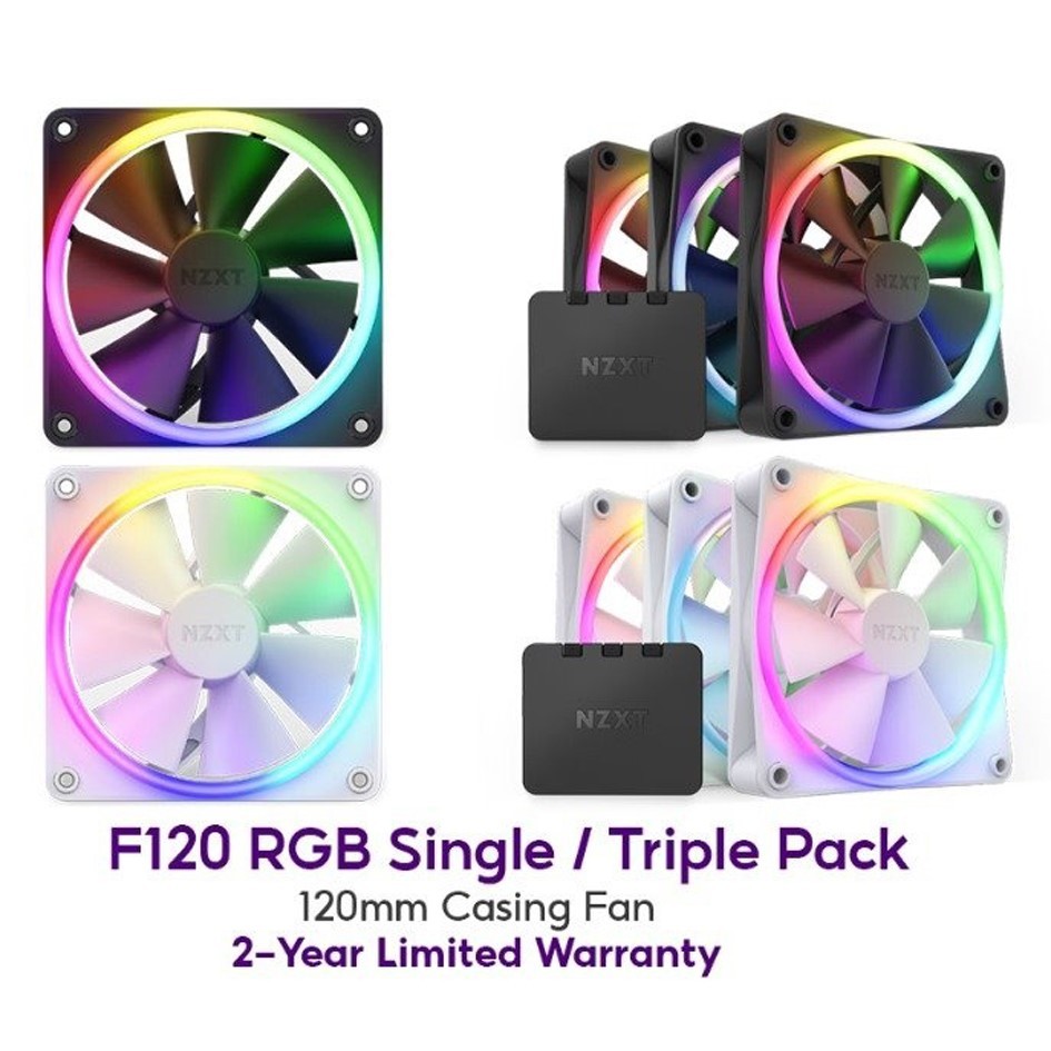 FAN CASE (พัดลมเคส) NZXT F120 RGB 120mm / 140mm (RF-R12SF-B01) BLACK/WHITE - Single