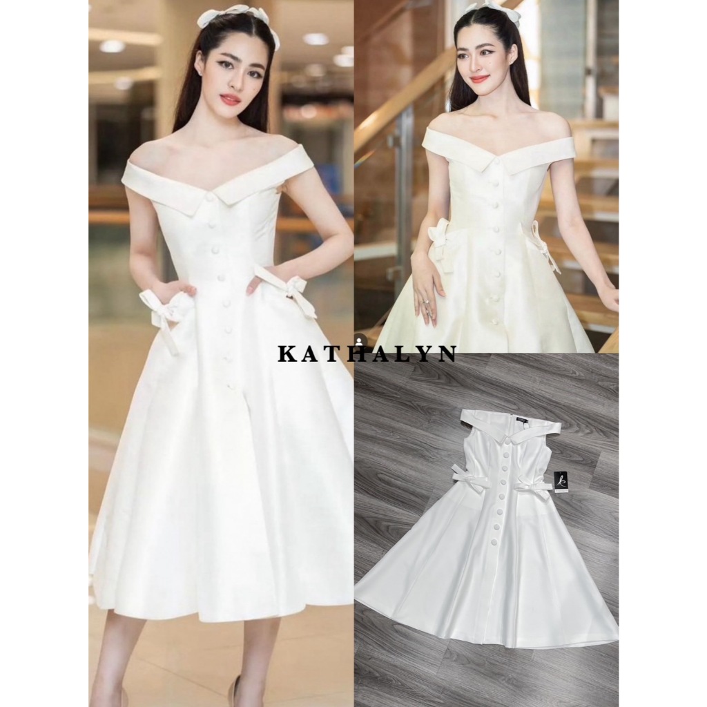 "เช็คสต็อคสินค้าก่อนสั่งซื้อค่ะ กดสั่งซื้อแล้วกรุณาอย่ายกเลิกน๊า" KATHALYN เดรสกระโปรงคอปกพับ ปาดไหล่