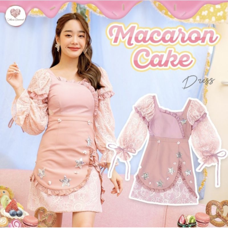 เดรสสั้น ใส่ไปงานแต่ง สีชมพู Maria diamond sz.m มือสอง macaron cake สวยมาก