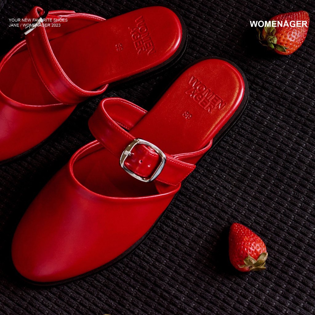 womenager - Jane Ruby leather รองเท้าแตะคัทชูเปิดส้น สวมใส่ง่าย
