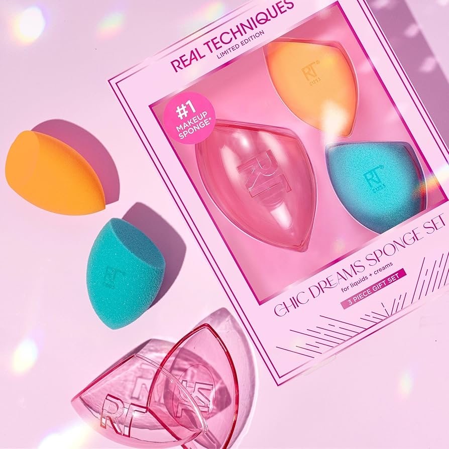 **New** Real techniques เซ็ตฟองน้ำ 2 ชิ้น พร้อมที่เก็บ Chic dream sponge set limited edition