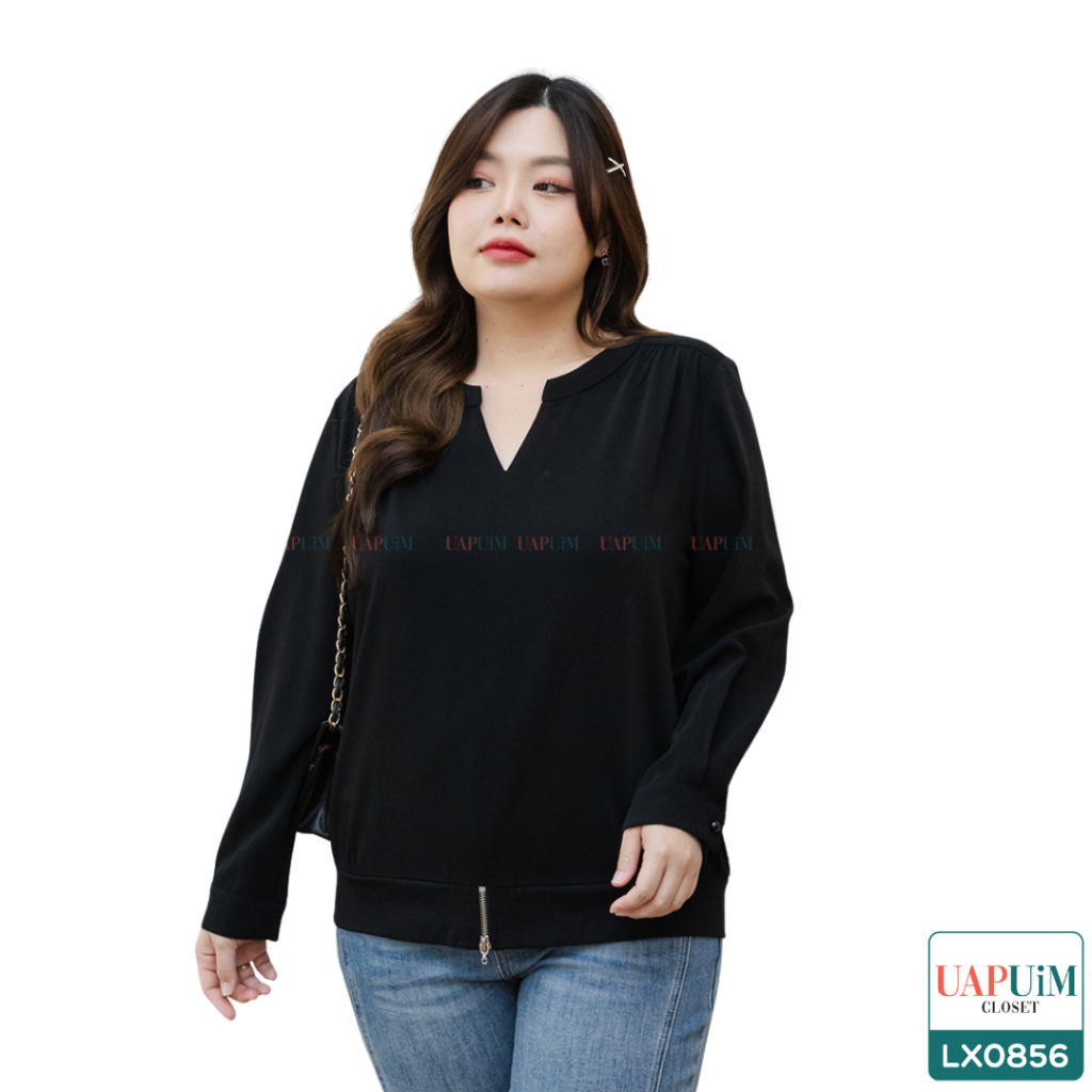 (LX0856)เสื้อแขนยาวสาวอวบเสื้อแขนยาวดีไซน์เก๋ เปลี่ยนลุคได้ในตัวเดียว กับดีไซน์ติดกระดุมช่วงปลายแขน 1 เม็ด