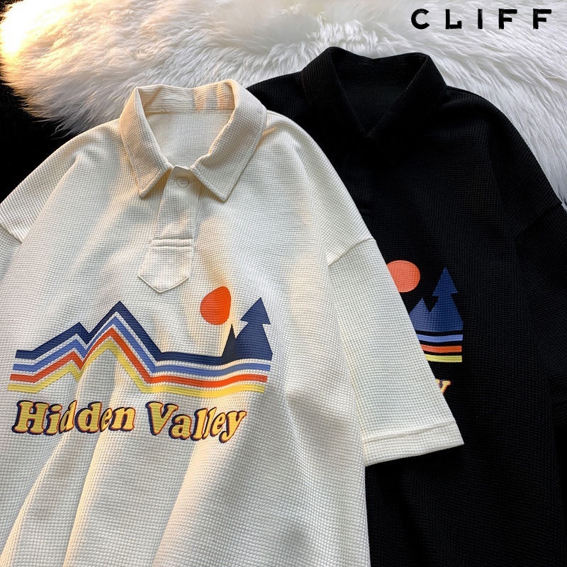 CLIFF สายลมจากโรงเรียนสอนมวยญี่ปุ่น แขนสั้นของฮาร์ดแวร์  เสื้อยืดฤดูร้อน ย้อนยุค หลวม เสื้อโปโล