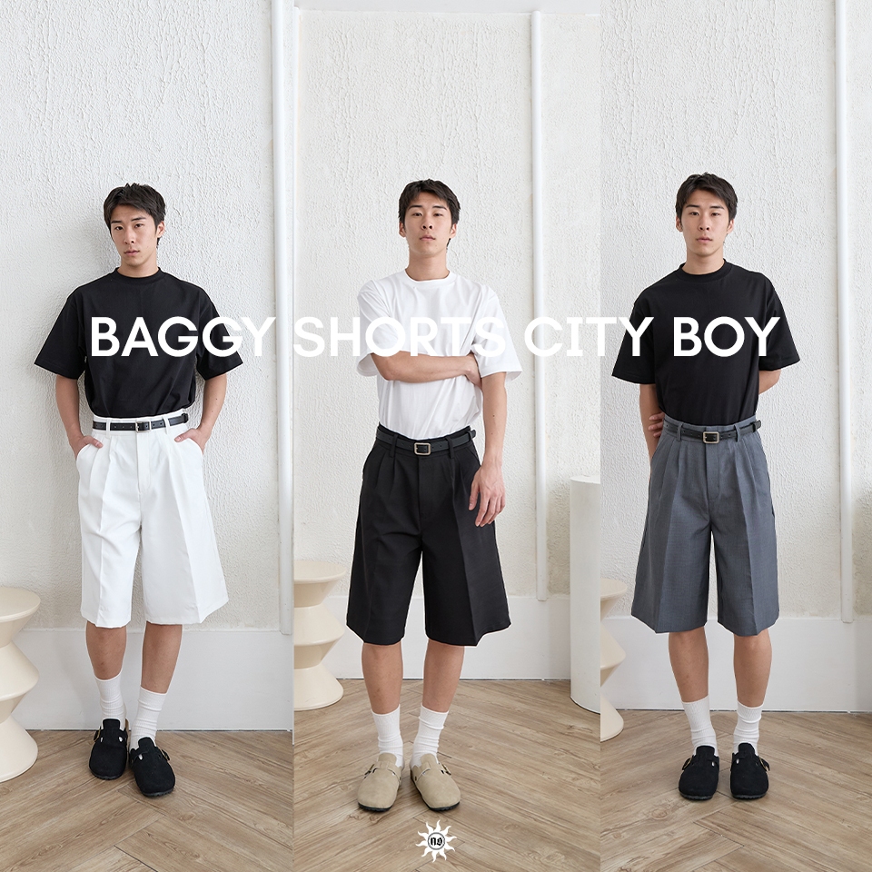 NORMAL.DAY BAGGY SHORTS CITY BOY กางเกงขาสั้นผู้ชายทรงหลวม ยาว24นิ้ว