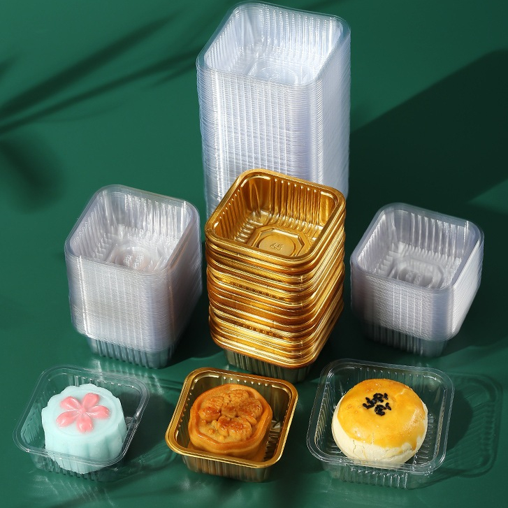 แพค95-100ใบ ถาดพลาสติกสีใส สีทอง สำหรับใส่ขนม