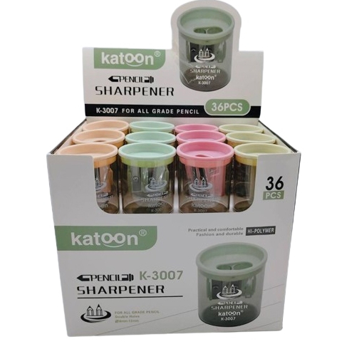 กล่อง 36 ชิ้น K-3007 กบเหลาดินสอ 2 รู ที่เหลาดินสอ คละสี แบบมือหมุน เหลาง่าย