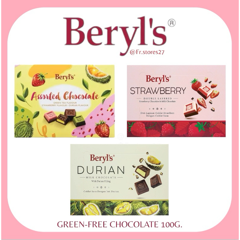 Beryl's Assorted Chocolate - Green Tea, Strawberry, Durian Flavour (100g)