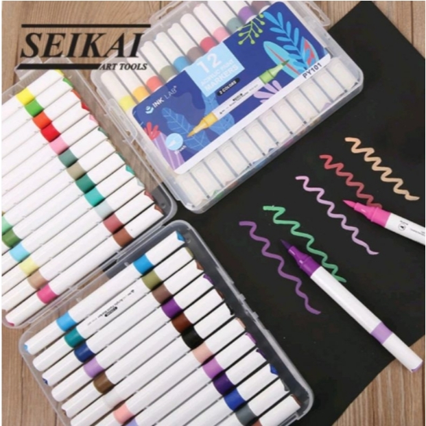 SEIKAI Acrylic Paint Marker 2in1 ชุดปากกาเพ้นท์มาร์คเกอร์ อะคริลิค หัว Brush เขียนได้บนทุกพื้นผิวหมึ