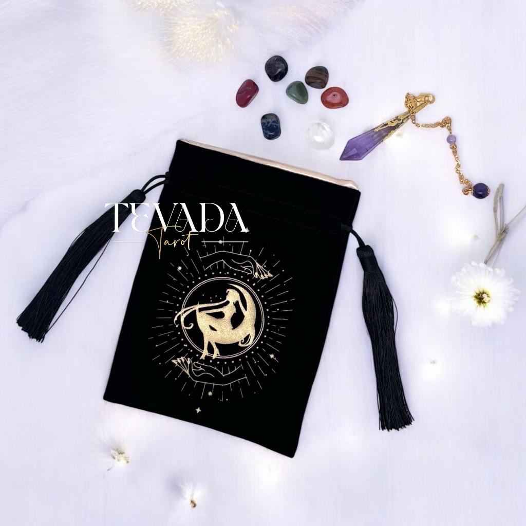 Black Velvet Tarot Bag Little Fairy Moon ถุงผ้ากำมะหยี่ ที่ใส่ไพ่ทาโรต์ ลายนางฟ้า เก็บไพ่ยิปซี สวยพรีเมียม Crystal Pouch