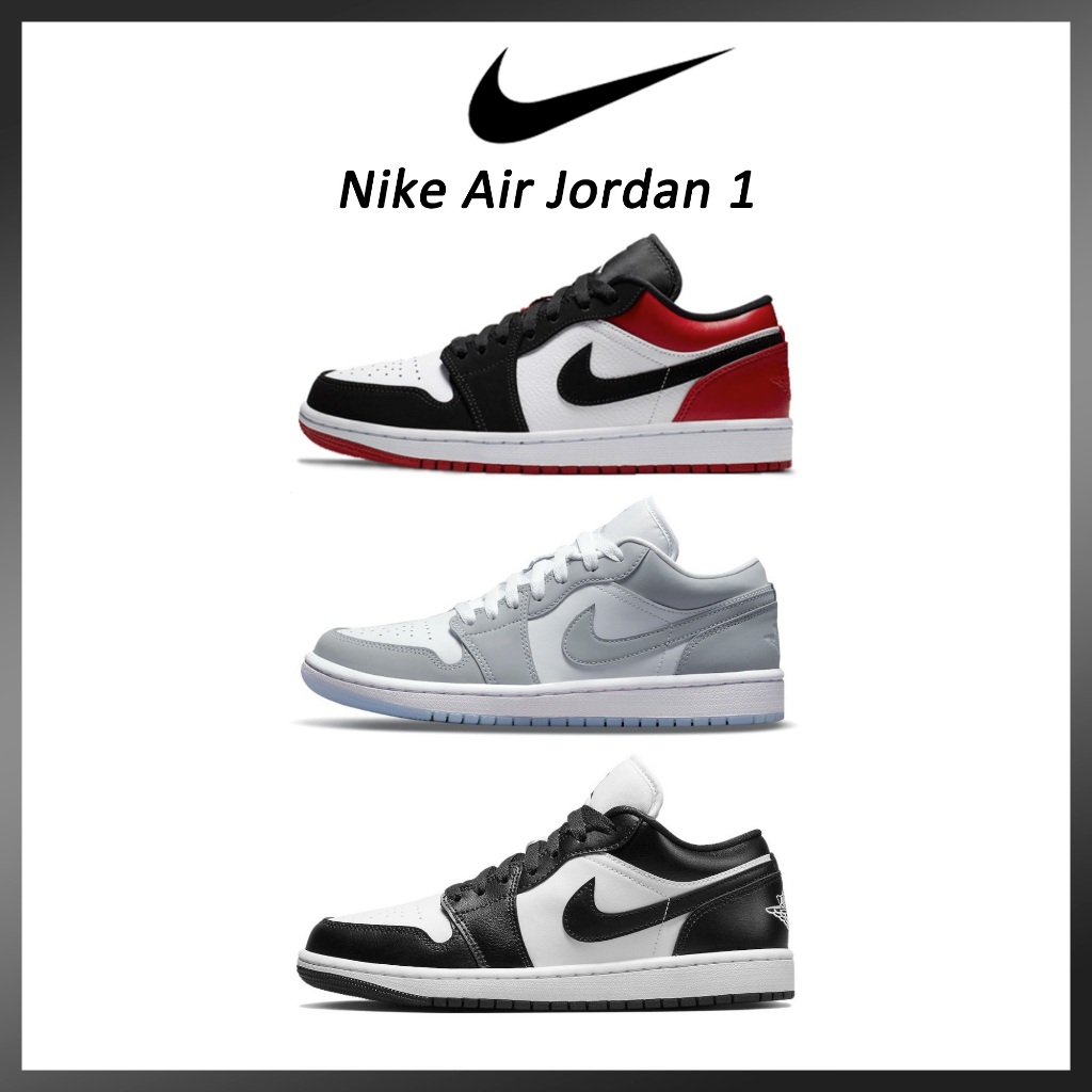 Nike Air Jordan 1 Low aj1 สีดําและสีขาวสีแดงชิคาโกต่ําด้านบนรองเท้าผ้าใบผู้ชายและผู้หญิงรองเท้าบาสเก็ตบอล