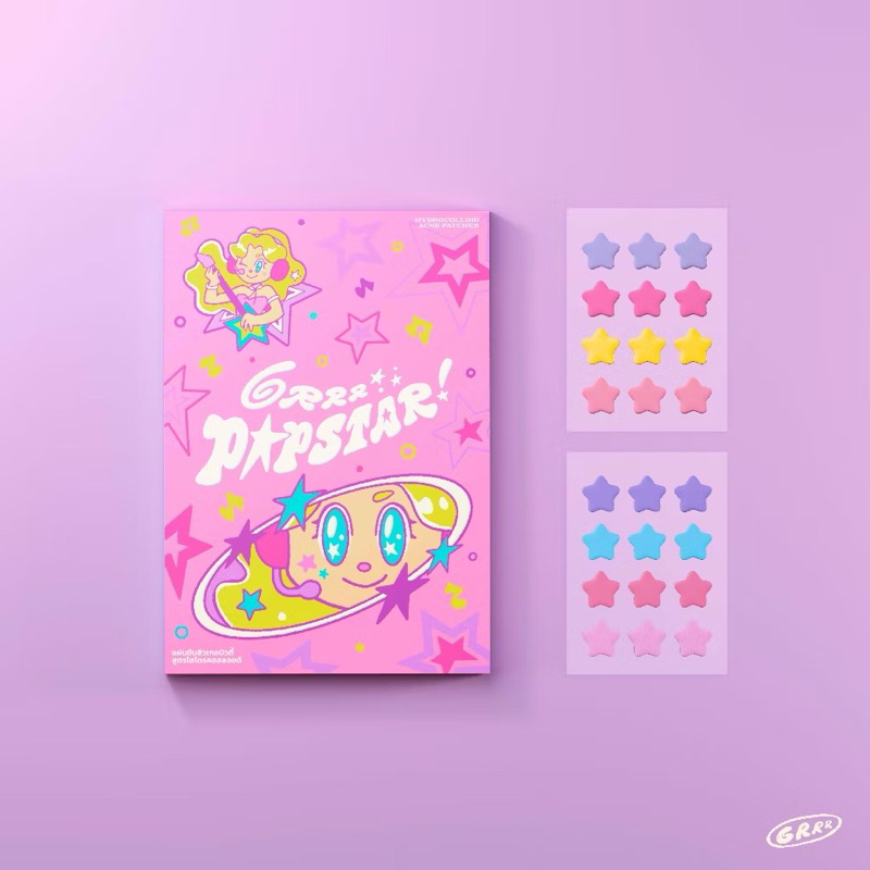 {🍒 พร้อมส่ง : ลด 50% ในไลฟ์} Grrrbeauty ⭐️ แผ่นแปะสิวไฮโดรคอลลอยด์ ลาย popstar! (1กล่องมี 2 แผ่น 24ด