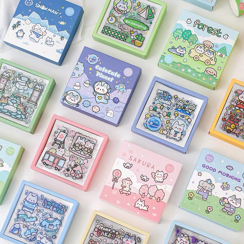 A08-15 สติ๊กเกอร์ 100ใบไม่ซำ้แบบ ขนาดใบละ 8*8cm. ตัดเรียบร้อยแปะใช้งานได้เลย