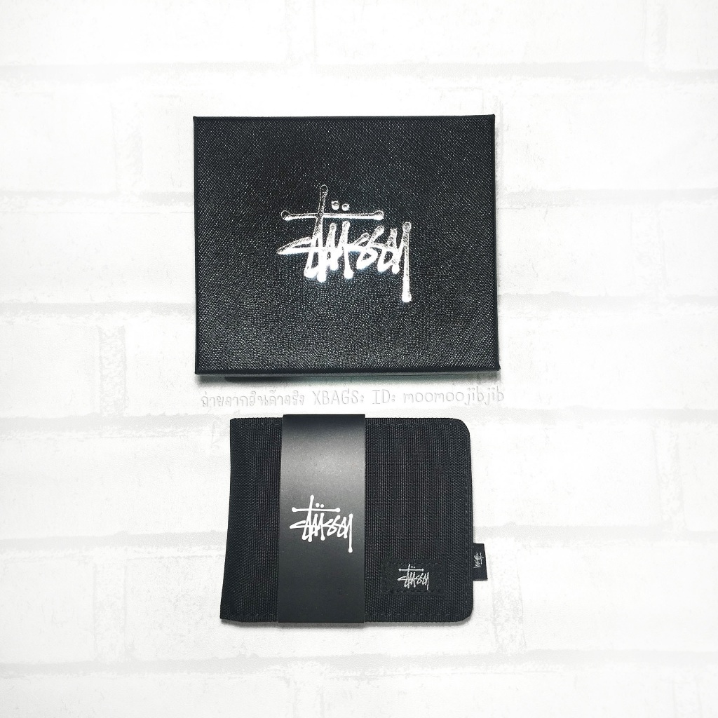 Stussy กระเป๋าสตางค์ 2พับ+กล่อง+การ์ด+ช่องใส่เหรียญ แบบเรียบ โลโก้เรียบ