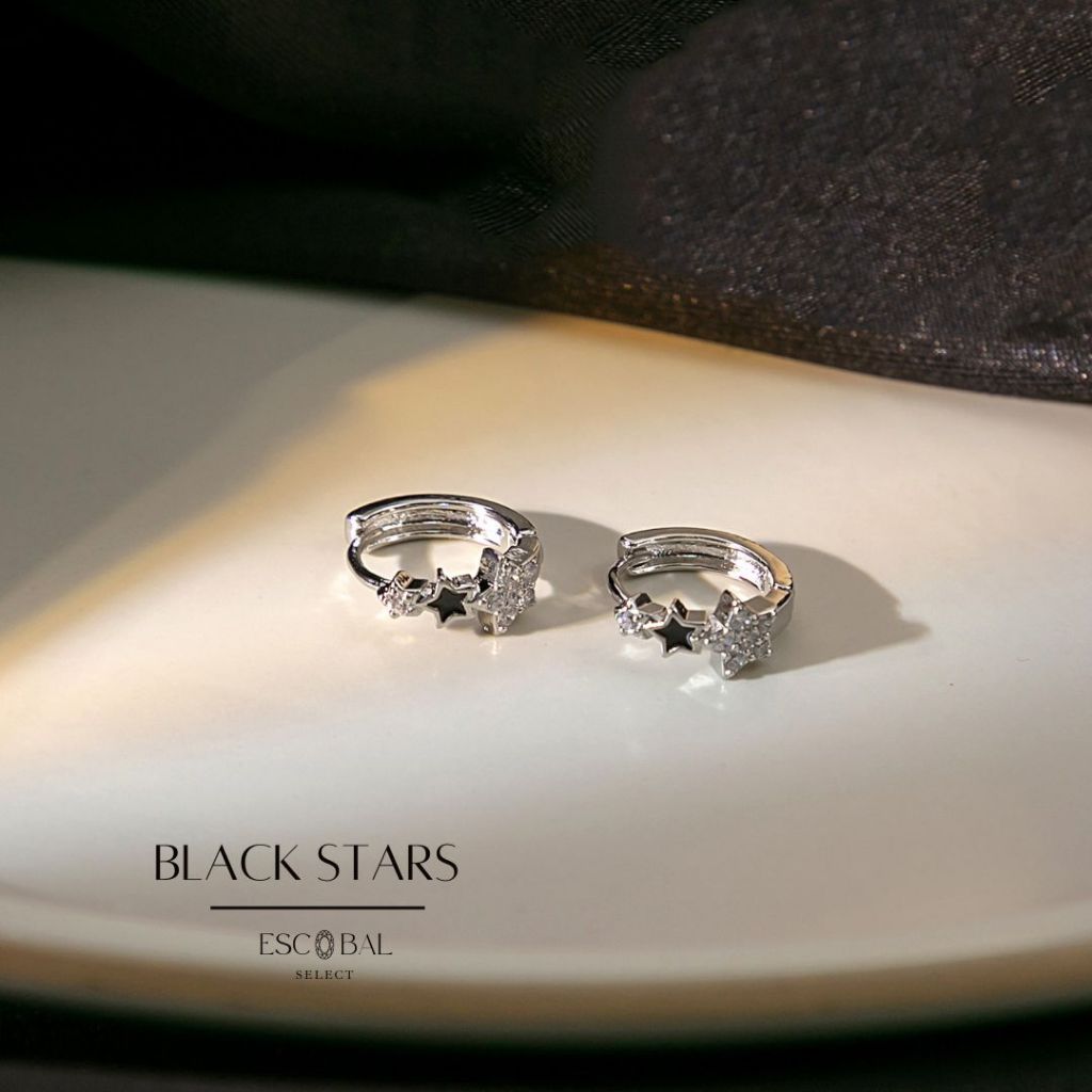 ESCOBAL ต่ต่างหูแฟชั่น Black Stars ตุ้มหูระย้า ต่างหูดาว ต่างหูเพชร ตุ้มหูเงินแท้ วาเลนไทน์