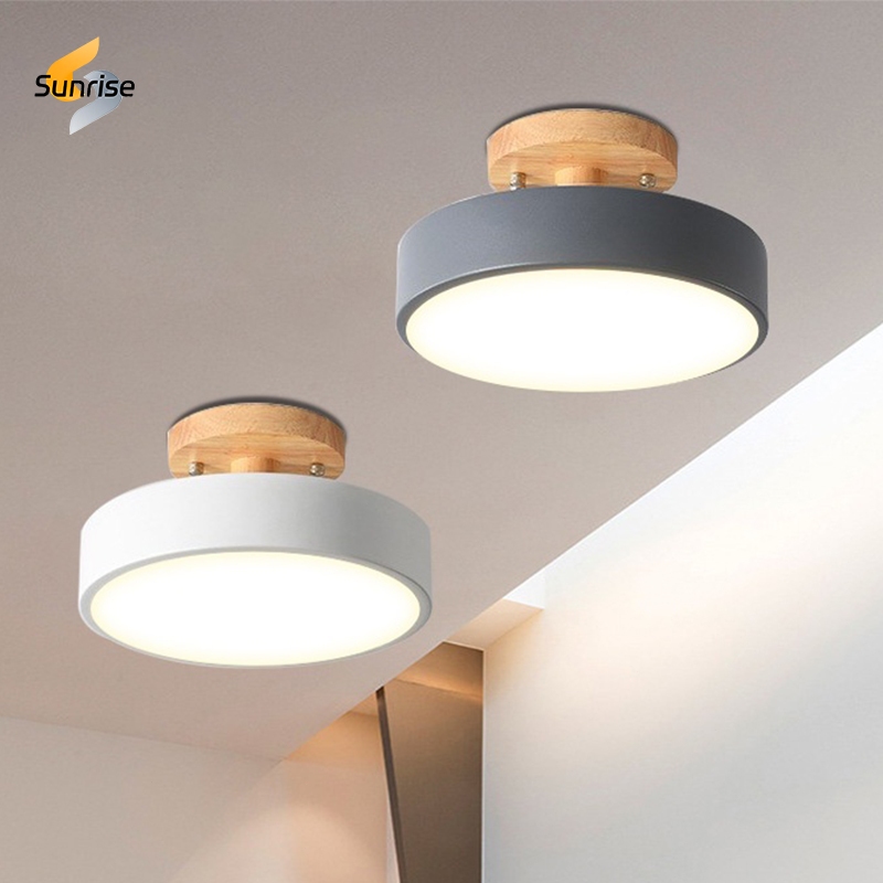 โคมไฟเพดาน LED โมเดิร์นมินิมอล โคมไฟเพดานไม้ทรงกลม 3 สีสำหรับตกแต่งเพดาน ห้องนั่งเล่น ร้านอาหาร ห้องนอน ทางเดิน ห้องครัว