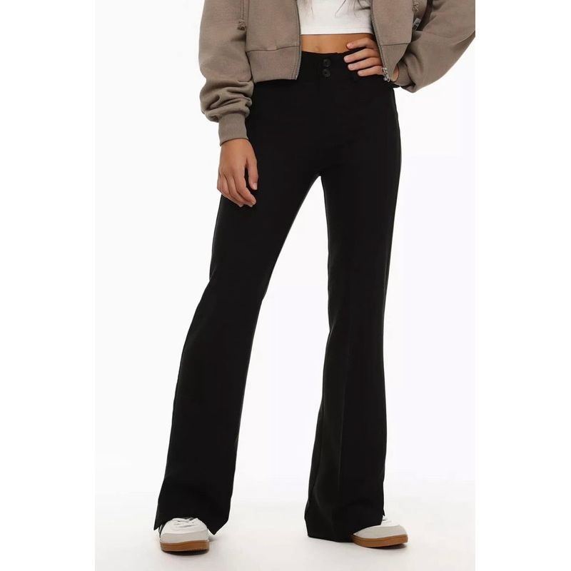 กางเกงขายาวเอวสูงปลายขาบานและผ่ามีกระดุม 2 เม็ด Lefties Flared Trousers With Two-Button เข้าใหม่ สีดำ