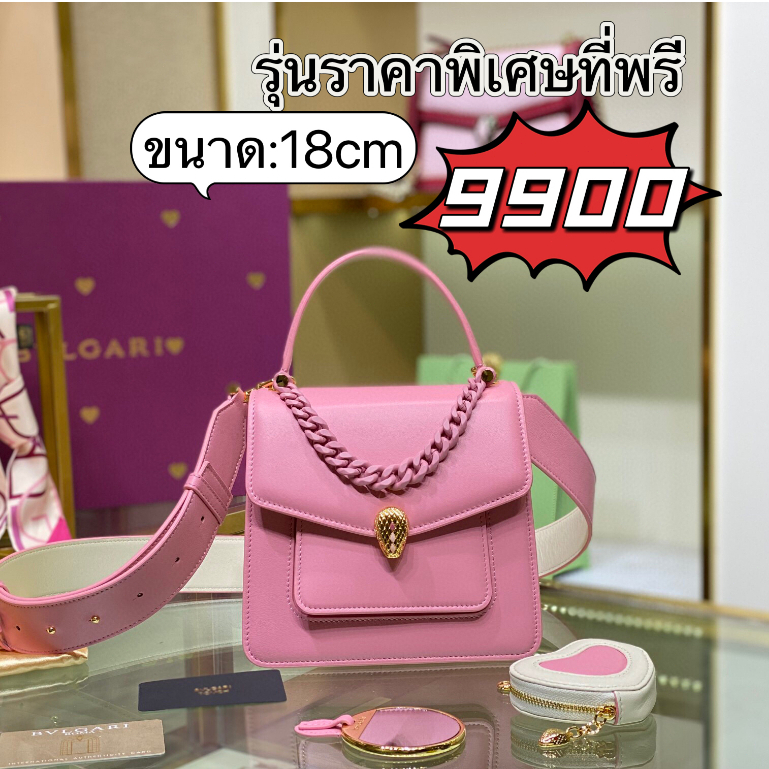 Pre order ราคา8400 BVLGARI กระเป๋าสะพายข้าง กระเป๋าถือ หนังแท้ หนังแกะ Size18cm