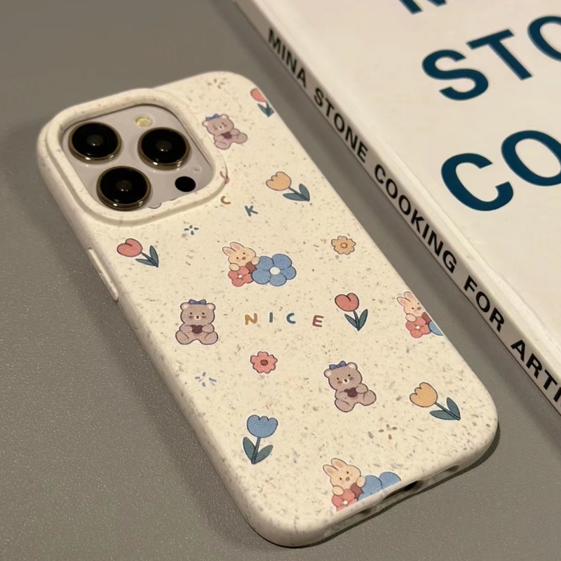 Keroro เข้ากันได้สำหรับ เคสไอโฟน เคสไอโฟน iPhone16 15 14 13 12 11Promax Xsmax XS XR X 7 8plus เคส ลายหมีและดอกไม้