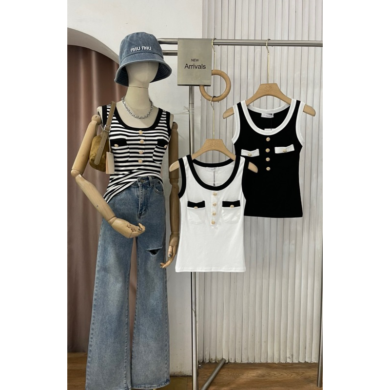 A712เสื้อยืดกล้ามคอกลมกระดุมทอง