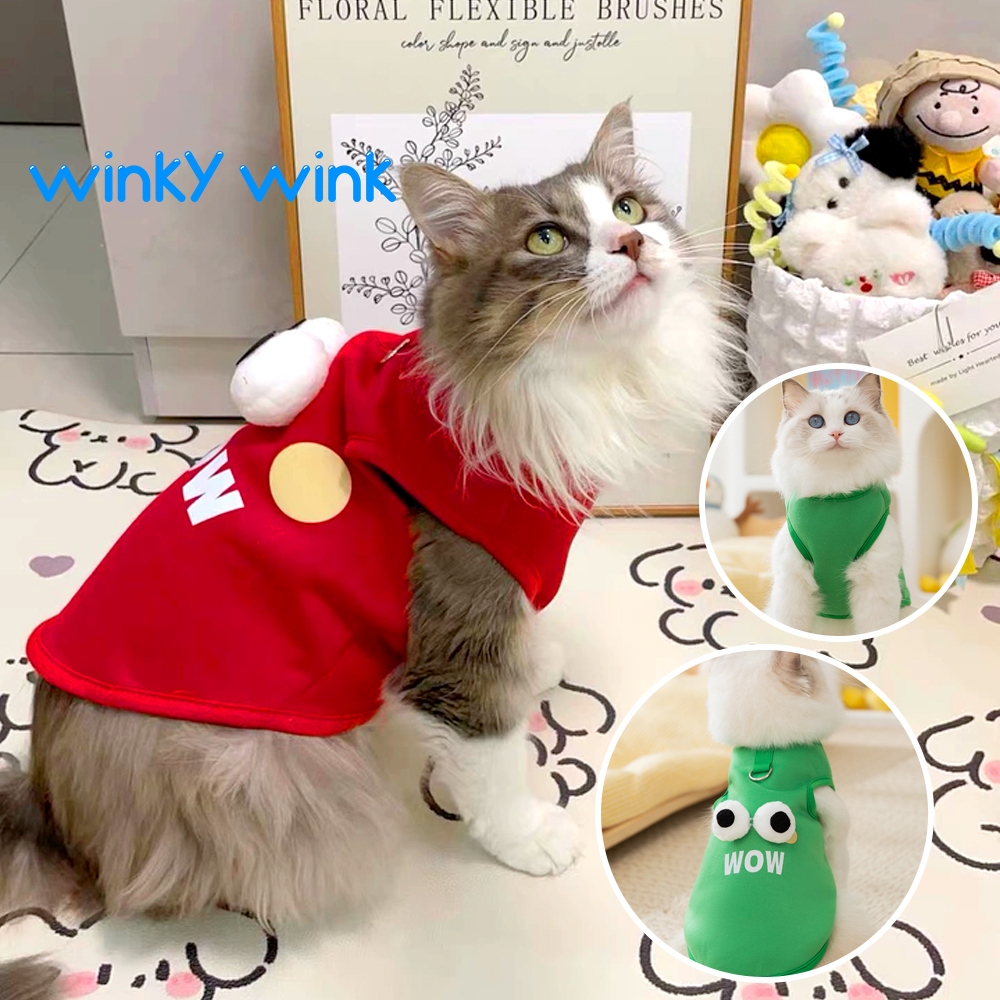 Winky wink ชุดหมา ชุดแมว ชุดสัตว์เลี้ยง บิ๊กอายน่ารักเด็กชายบางขนแกะที่อบอุ่นเ สื้อยืดสองขา ฤดูใบไม้ร่วงและฤ