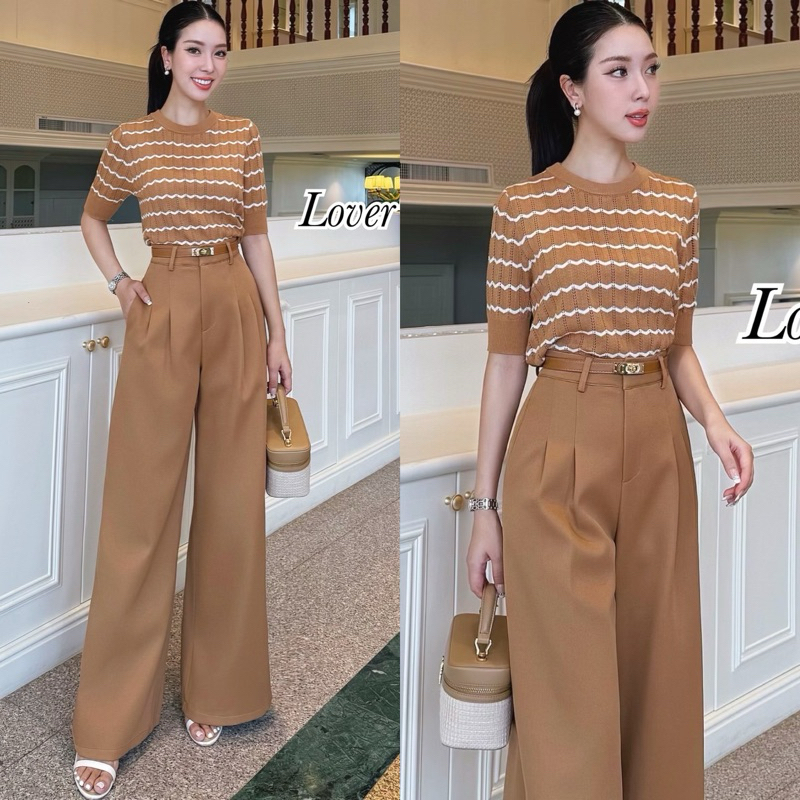 Lover's Shop เซ็ท3ชิ้นเสื้อถัก กางเกงผ้าสูทอัดกาว