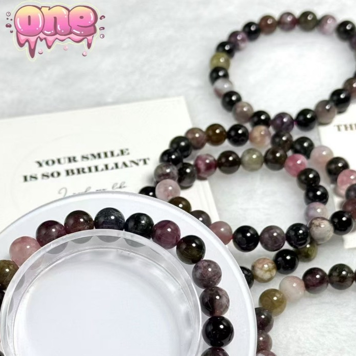 Tourmaline ทัวร์มาลีน ลูกปัดหินทัวร์มาลีนธรรมชาติ ลูกปัดทัวร์มาลีนธรรมชาติ สีสันสดใส ขนาด 8 มิล