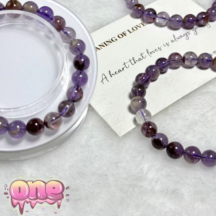 หินธรรมชาติสีม่วง สร้อยข้อมือคริสตัลผีสีม่วงธรรมชาติ สร้อยข้อมือผีสีม่วงธรรมชาติ 8 มม.