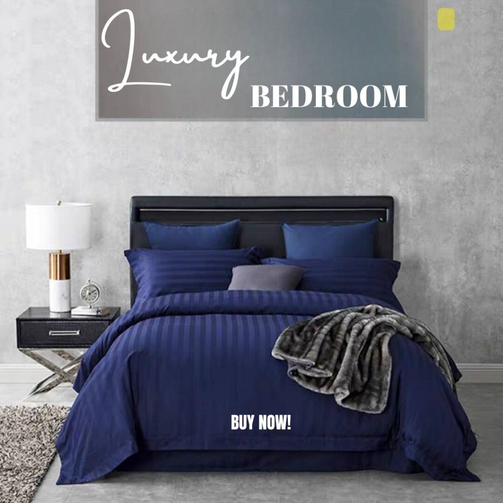 ชุดผ้าปูที่นอนลายริ้ว ชุดเครื่องนอน ชุดผ้าปูที่นอน สไตล์โรงแรม สีไม่ตก ไม่เป็นขุย ขนาด 6ฟุต