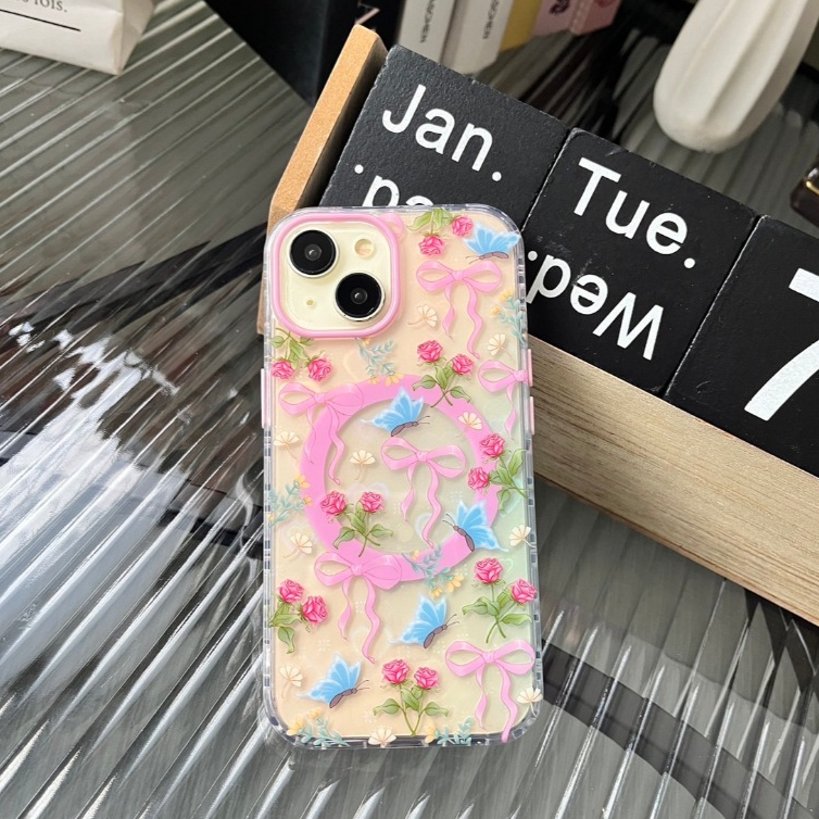 AD311 Newcase เคสโทนหวานๆลายโบว์ดอกไม้ผีเสื้อน่ารักๆ สินค้าเป็นงานแม่เหล็ก ขอบกล้องสี พร้อมส่งจากไทยค่ะ