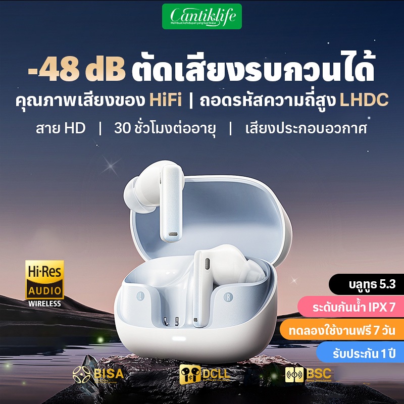 TWS GL7 ชุดหูฟังไร้สายนอนไร้สาย True Wireless กึ่งในหู True Wireless ลดเสียงรบกวนกันน้ำ HD โทร Low Latency กีฬาเกมหูฟัง