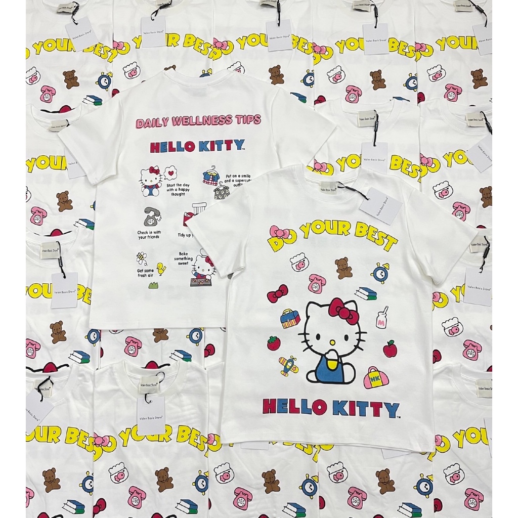 Hello kitty T-shirt เสื้อยืดคอกลมแขนสั้น ลายคิตตี้น่ารักมากกกก เนื้อผ้าดี น่ารักมาก งานสกรีนหน้าหลังสีสวย คมชัด