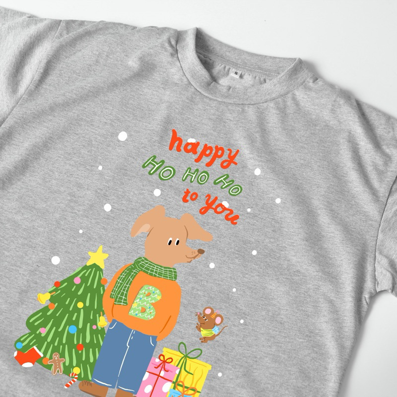 เสื้อคริสมาสต์ Oversized และ baby tee สกรีน custom A-Z / Happy ho ho ho to you (แจ้ง boy/girl และ A-