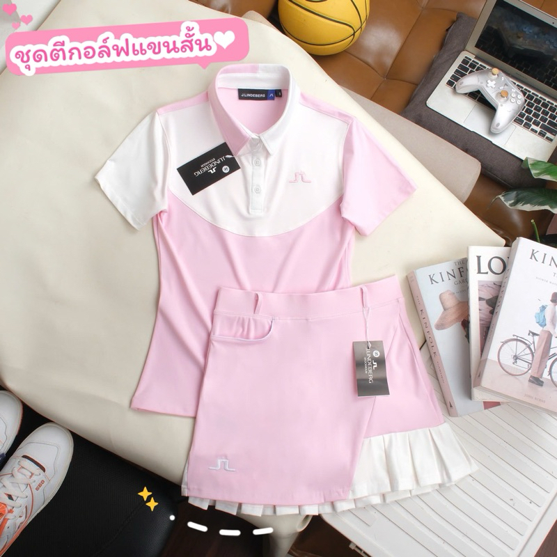 ชุดตีกอล์ฟผู้หญิง ชุดกีฬาผู้หญิง เสื้อคอปก กระโปรงมีซับในขาสั้น