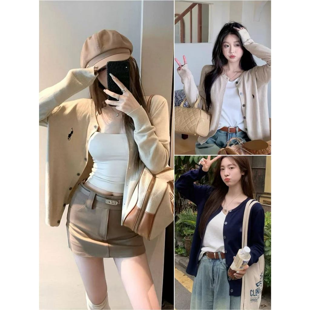 ✨YOUMI ✨ เสื้อคลุมไหมพรมแขนยาว คอกลม ใส่สบาย ✨เสื้อไหมพรม เสื้อคลุมคาร์ดิแกนกันหนาว แขนยาว ผ้าถัก สีพื้น สไตล์เกาหลี มีใ