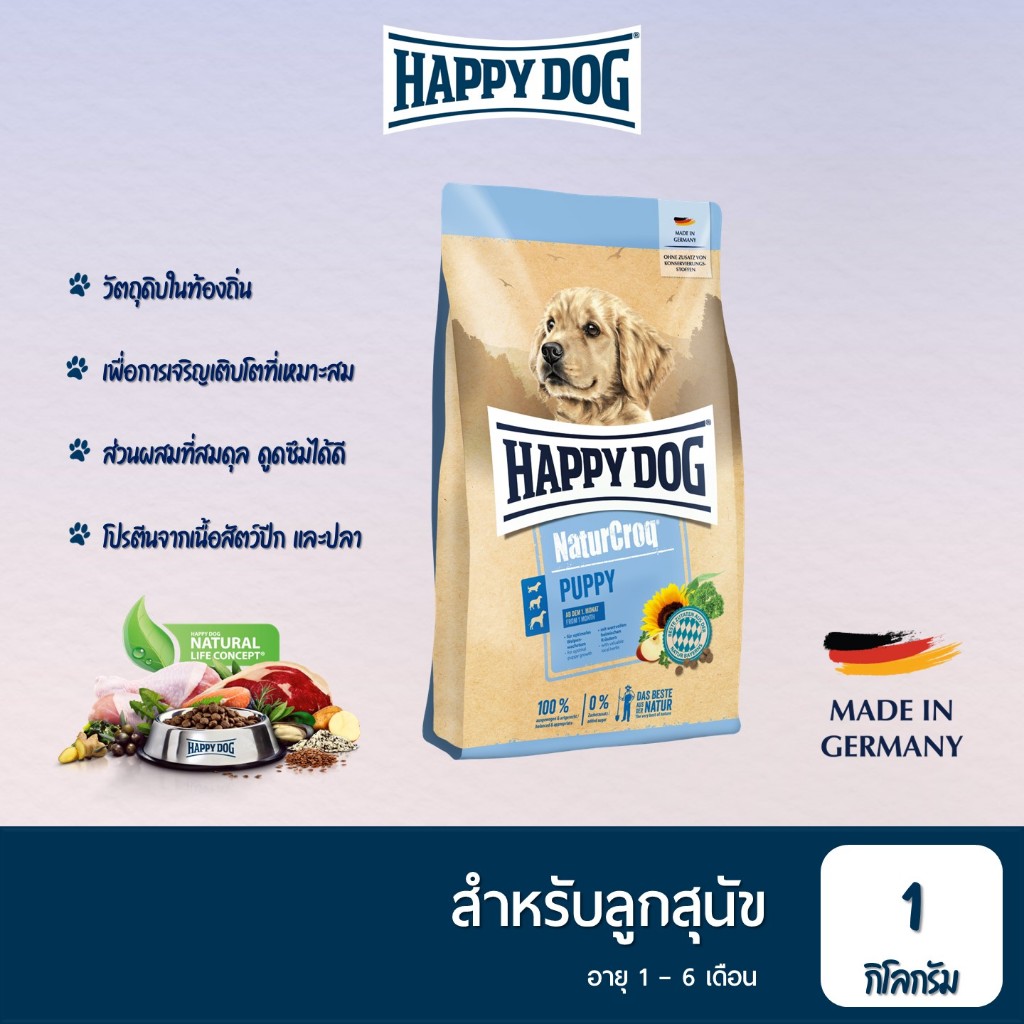 HAPPY DOG NaturCroq Puppy อาหารลูกสุนัขทุกสายพันธุ์ สูตรเนื้อสัตว์ปีกและเนื้อปลา 1 Kg