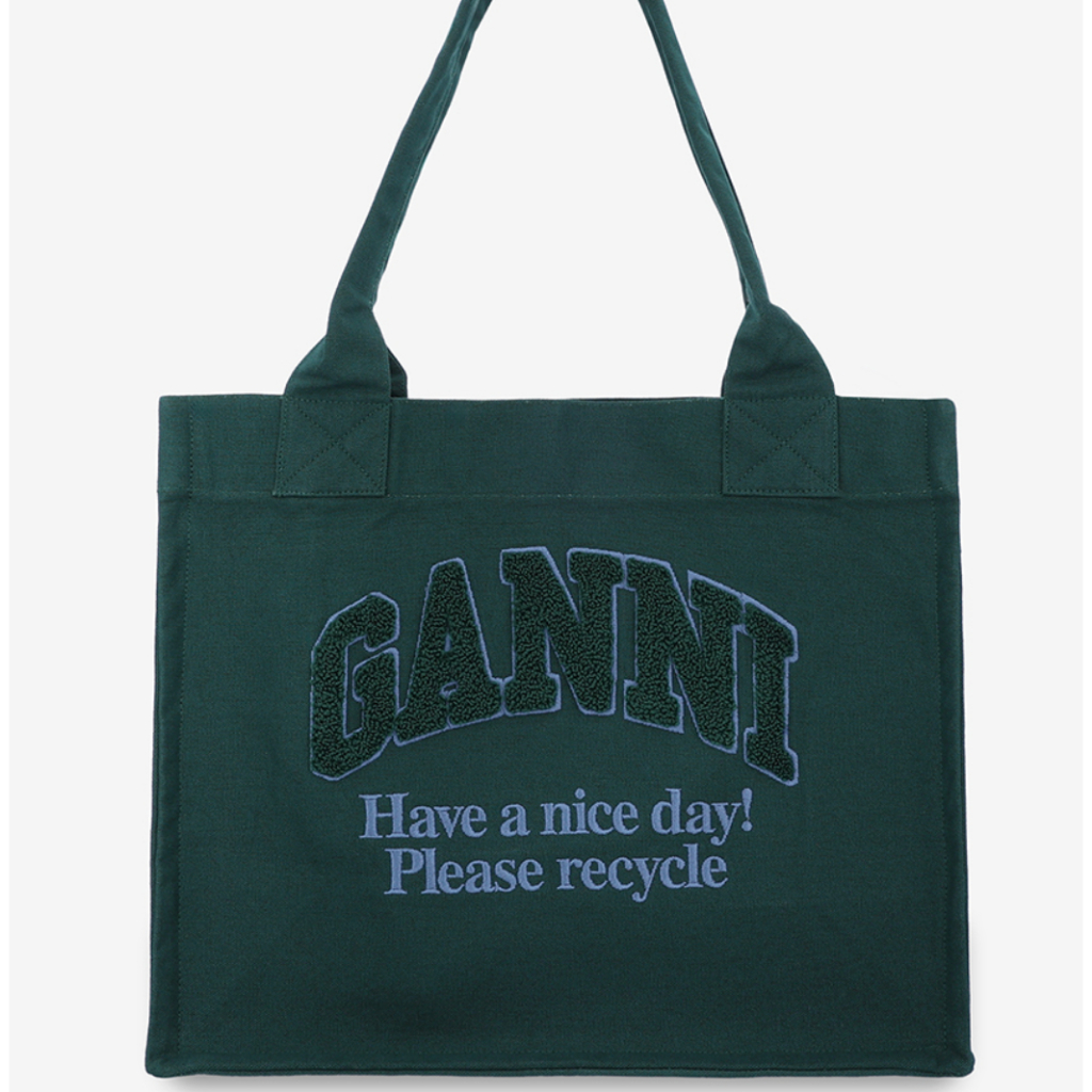 พร้อมส่ง Ganni tote bag สีเขียว รุ่น Large Easy Shopper Bag - Forest Night
