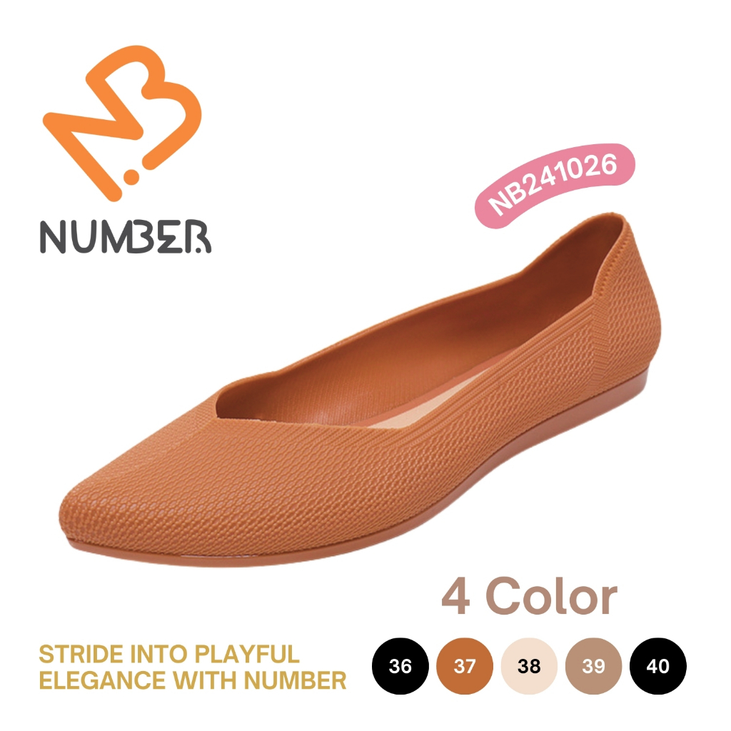 รองเท้าคัชชูยาง ทรงหัวแหลม ส้นแบน ดีเทลพื้นผิวไม่เรียบ 4 สี