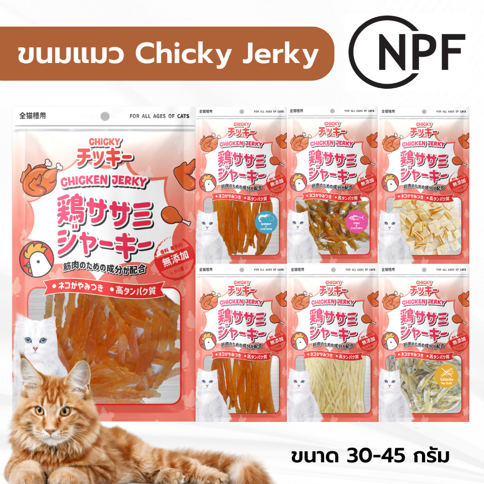 Chicky 30-45 กรัม ขนมแมว อาหารแมว แบบแห้ง อาหารสัตว์ รสไก่ ปลาแท้ กุ้ง cat snacks
