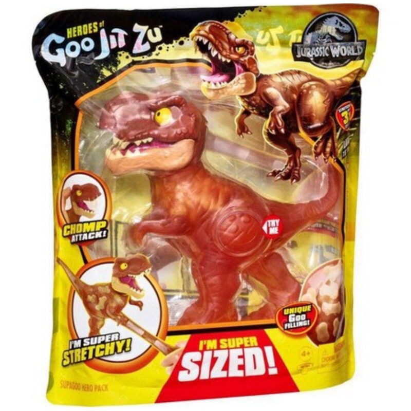 ของแท้ พร้อมส่ง Goo Jit Zu Jurassic World ตัวจัมโบ้ 7.5 นิ้ว ฟิกเกอร์ไดโนเสาร์ T-rex ปากงับได้ หนุบมือ ยืดได้3เท่า